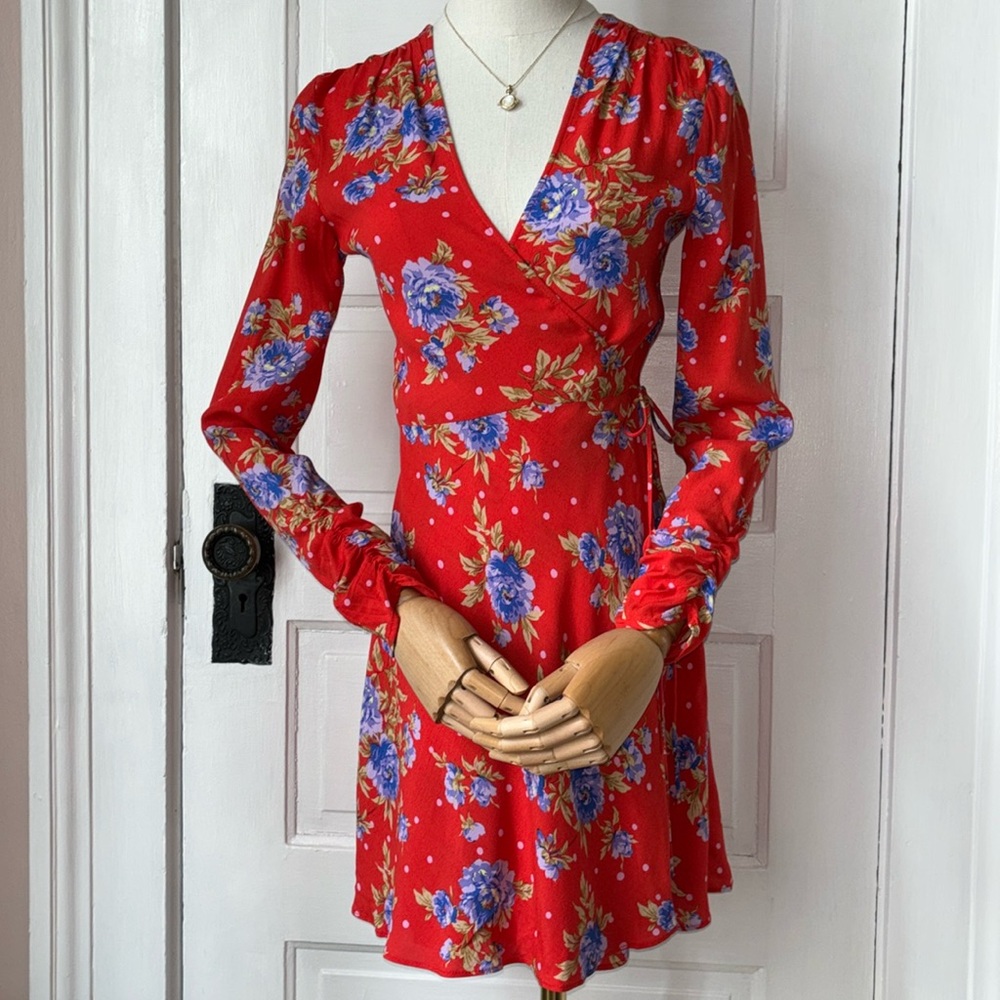 ZARA RED FLORAL WRAP DRESS